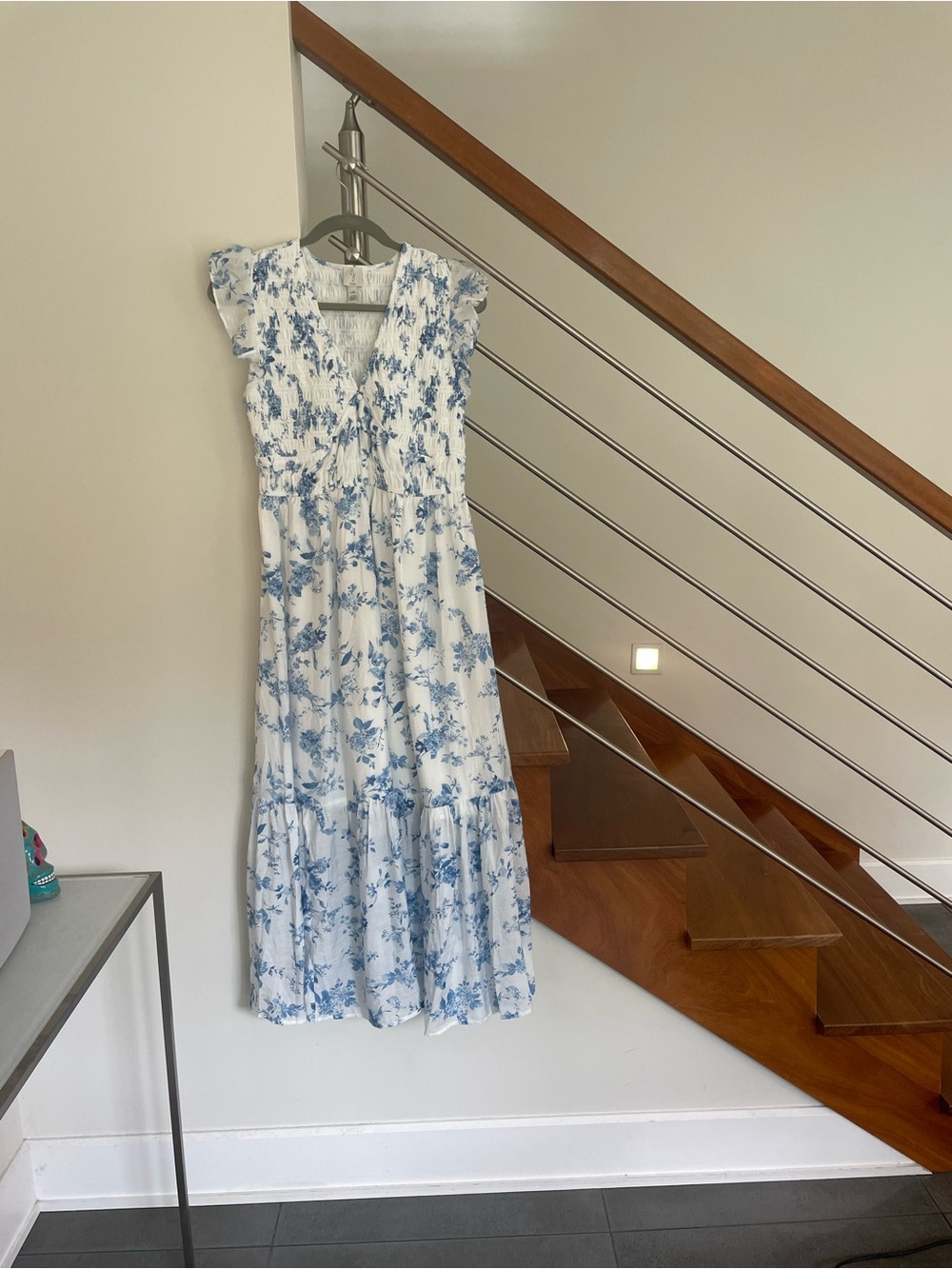 Joie White Maxi Dress with Blue Floral Print